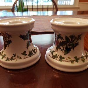 Pair Mint Portmeirion Holly & Ivy 3" Candlestick holder